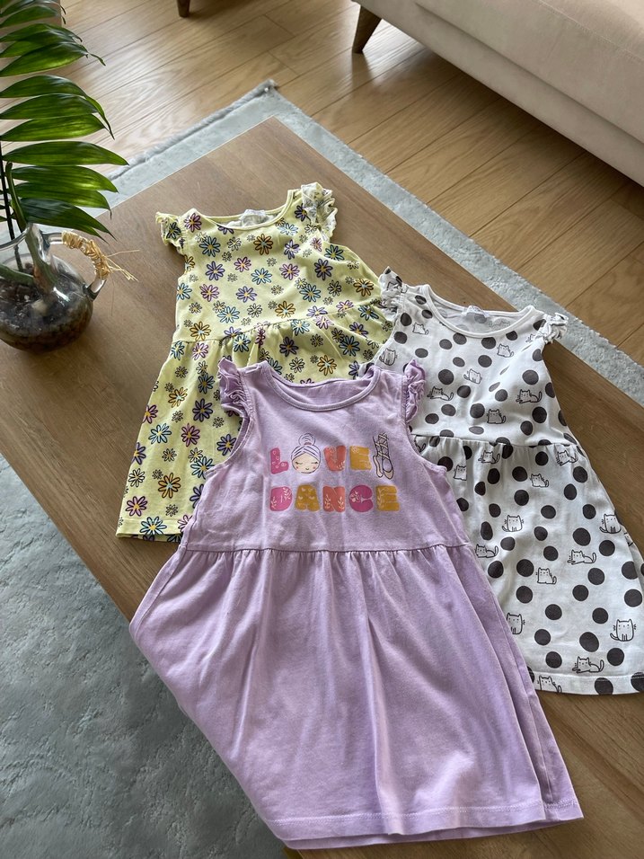 Kız Çocuk Çok Renkli yazlık Elbise 3 adet#üç adet Pamuklu yazlık - Görsel 2