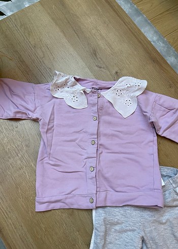 Düğmeli Pembe Bebek Kız Takımı#Bebe yaka sweatshirt#hırka - Görsel 5