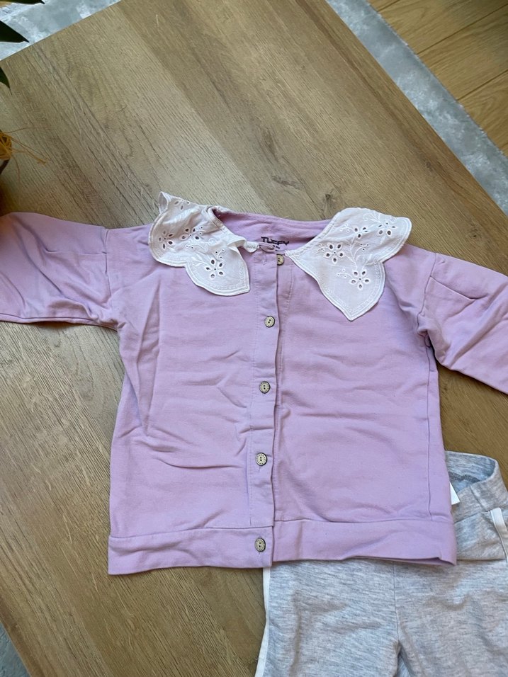 Düğmeli Pembe Bebek Kız Takımı#Bebe yaka sweatshirt#hırka - Görsel 5