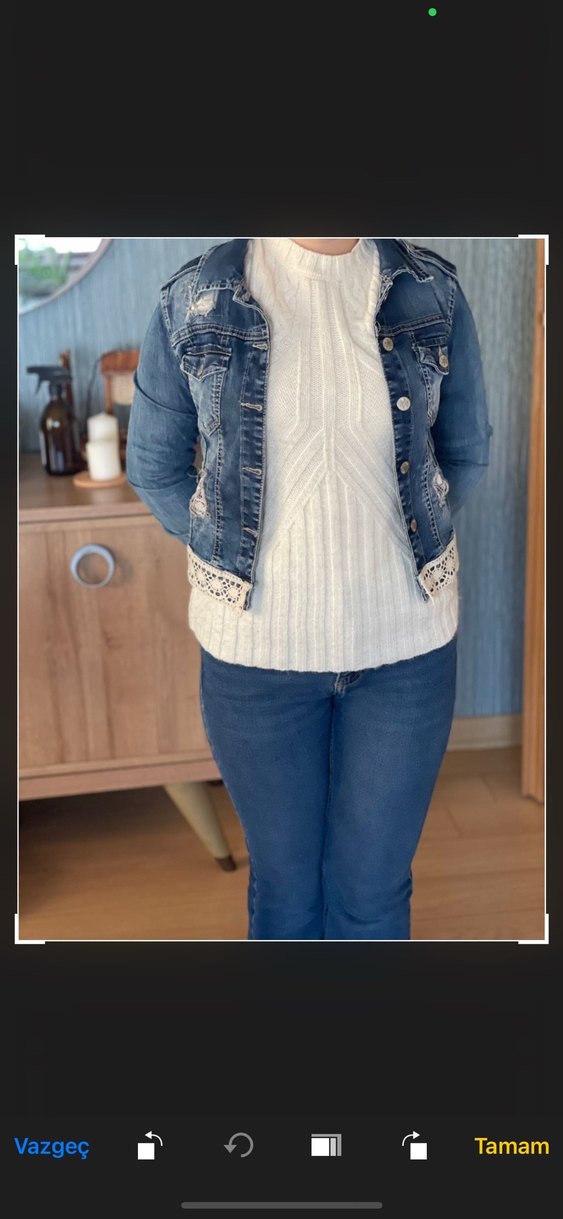 Dantel Detaylı Koyu Mavi Kadın Kot Ceket - Görsel 2