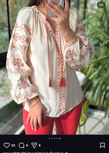 Etnik Desenli Uzun Kollu Bohem Bluz - Görsel 4