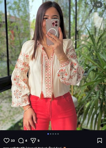 Etnik Desenli Uzun Kollu Bohem Bluz - Görsel 2