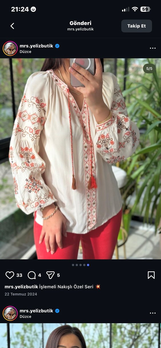 Etnik Desenli Uzun Kollu Bohem Bluz - Görsel 4