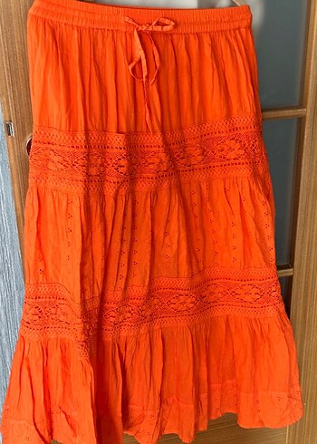 Nakışlı Turuncu Uzun Etek#Bohem etek#dantel detaylı etek - Görsel 2
