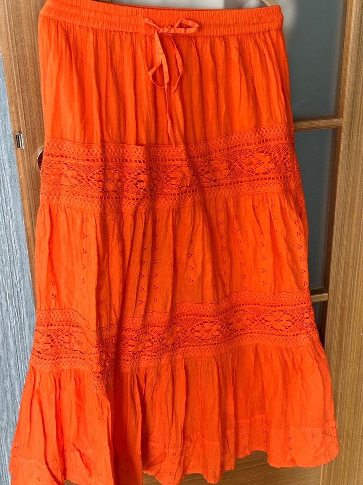 Nakışlı Turuncu Uzun Etek#Bohem etek#dantel detaylı etek - Görsel 2