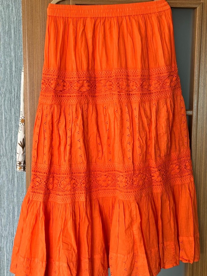 Nakışlı Turuncu Uzun Etek#Bohem etek#dantel detaylı etek - Görsel 3