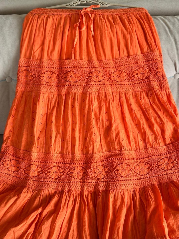 Nakışlı Turuncu Uzun Etek#Bohem etek#dantel detaylı etek - Görsel 4
