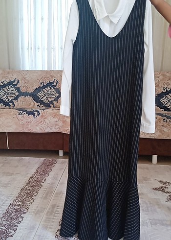 Çizgili Siyah Kadın Uzun Elbise