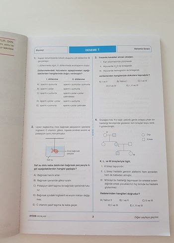  AYT Biyoloji Denemeleri - Aydın Yayınları
