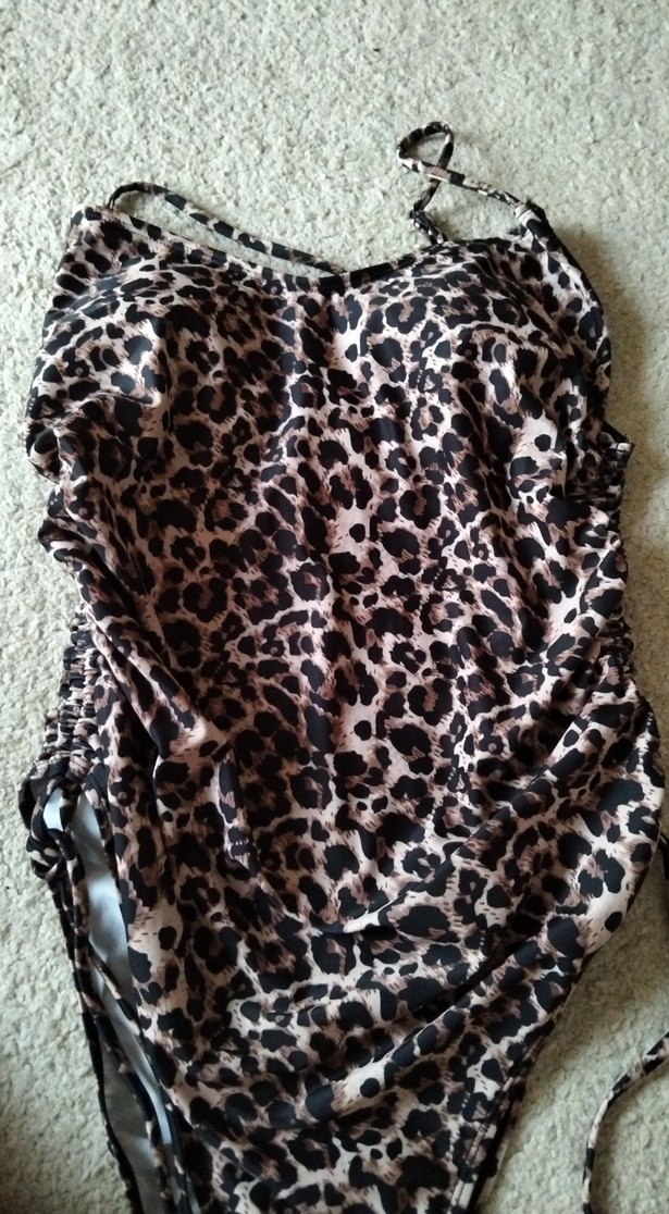 Leopar Desenli Drapeli Kadın Monokini - Görsel 2