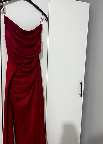 s Beden Bordo Drapeli Uzun Abiye Elbise