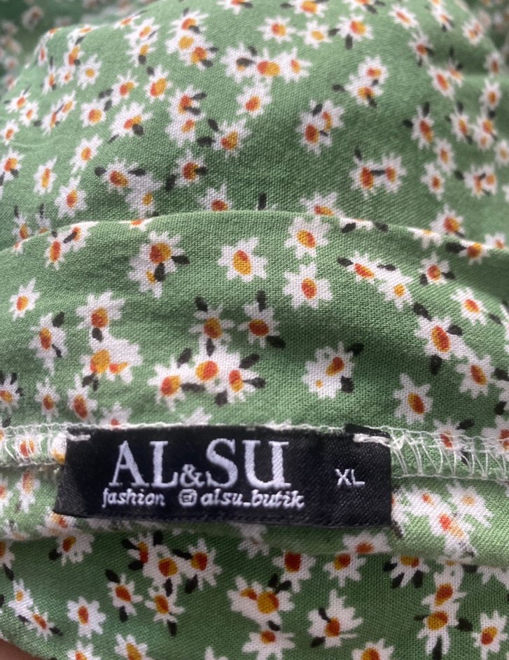 Düğmeli Yeşil Bohem Mini Etek - Görsel 2