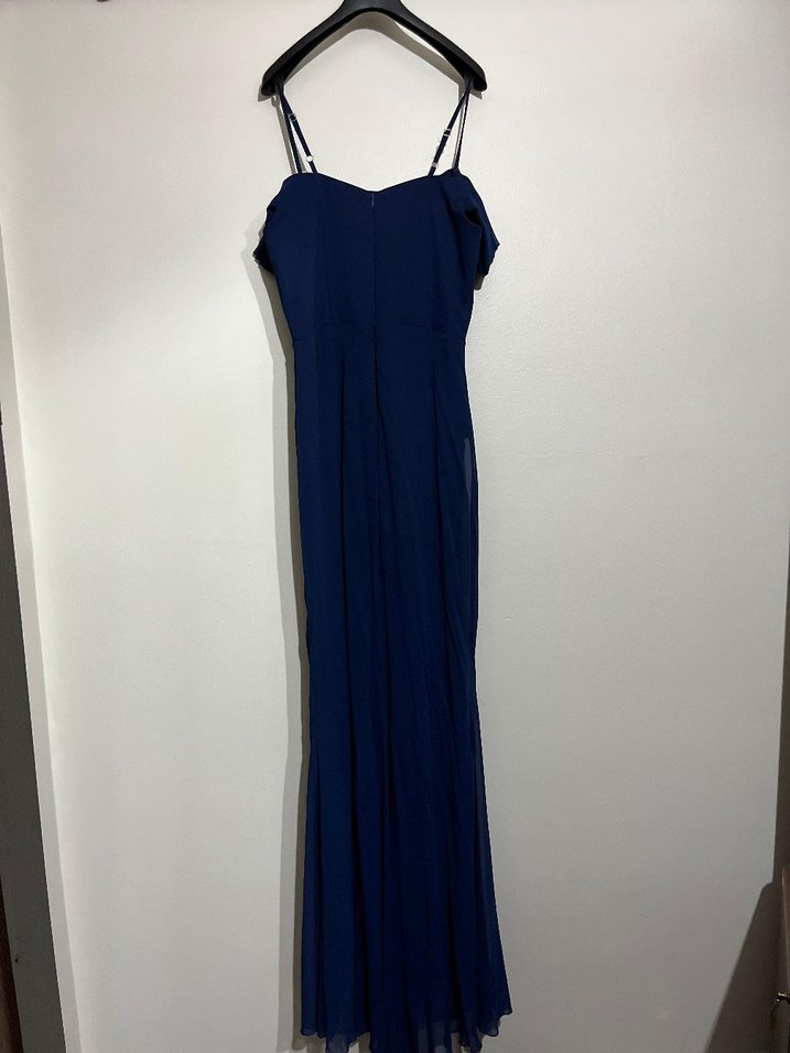 Lacivert Uzun Drapeli Kadın Abiye Elbise - Görsel 4