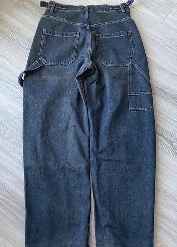 m Beden mavi Renk koyu mavi yıkama efektli bol kesim yüksek bel jeans