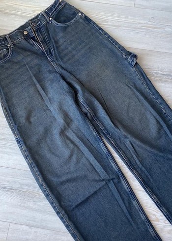 m Beden koyu mavi yıkama efektli bol kesim yüksek bel jeans