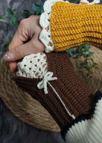 Sarı Örgü Kadın Eldiven - Görsel 3