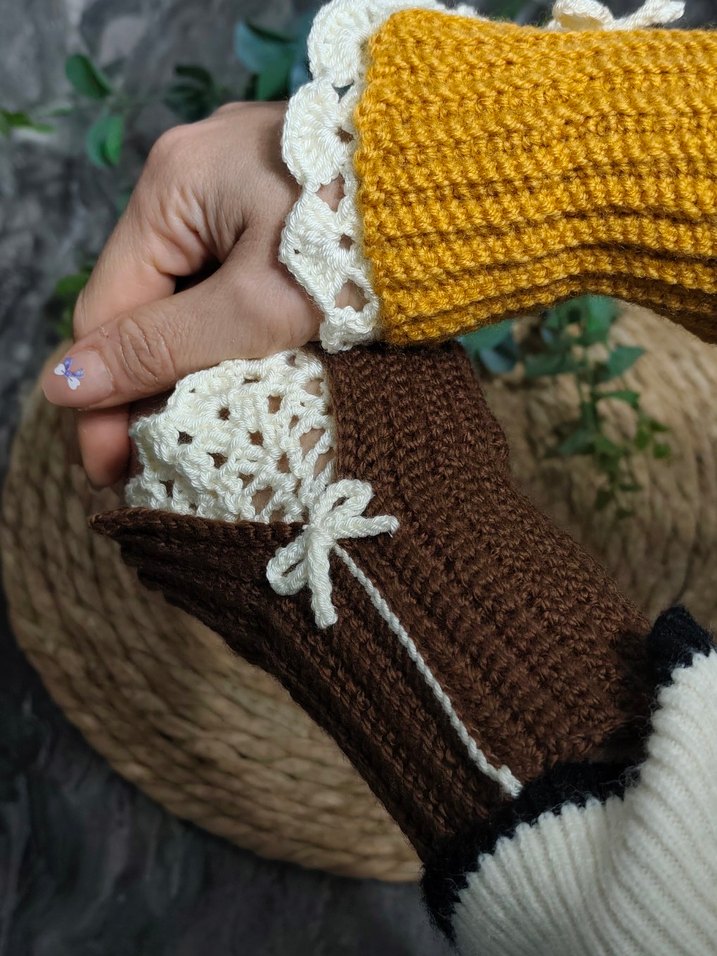 Sarı Örgü Kadın Eldiven - Görsel 3