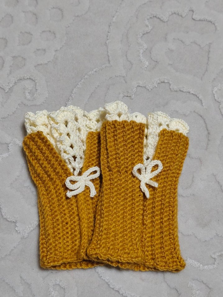 Sarı Örgü Kadın Eldiven - Görsel 2
