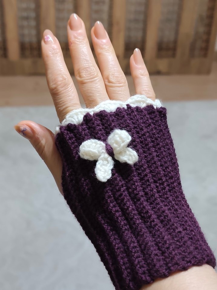 Mor Örgü Bohem Kadın Eldiven - Görsel 2