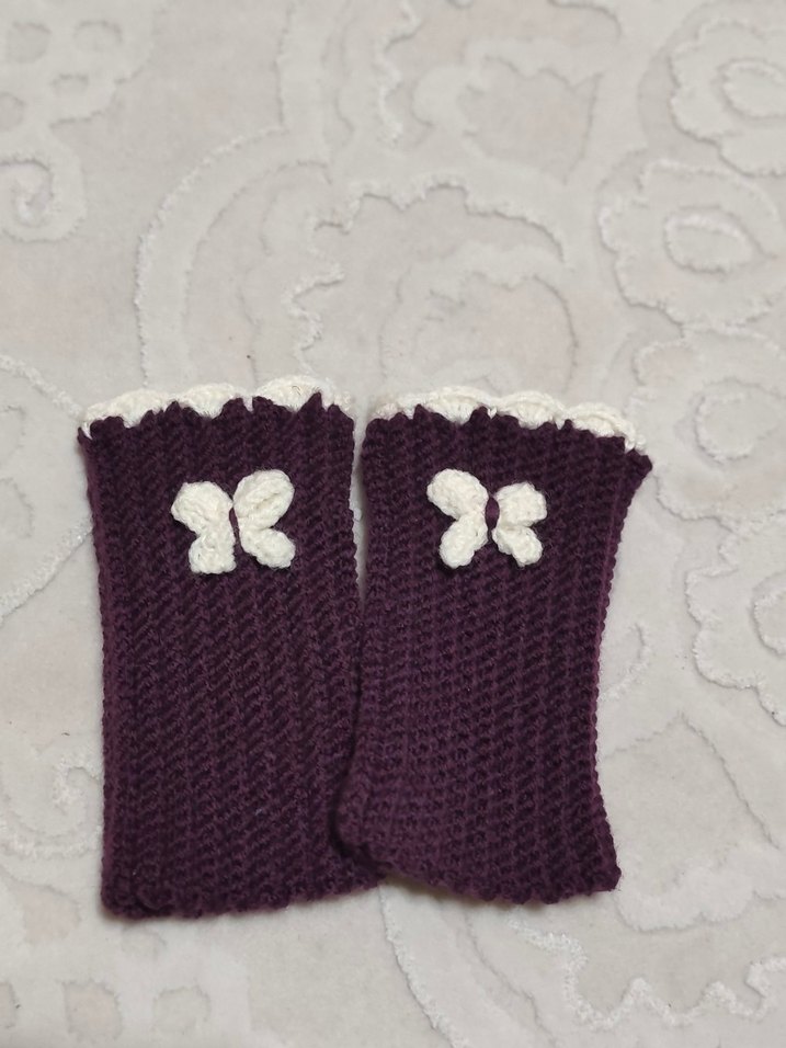 Mor Örgü Bohem Kadın Eldiven - Görsel 3