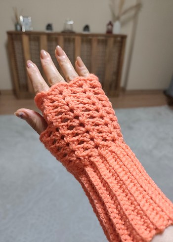 Turuncu Bohem Örgü Kadın Eldiveni - Görsel 3