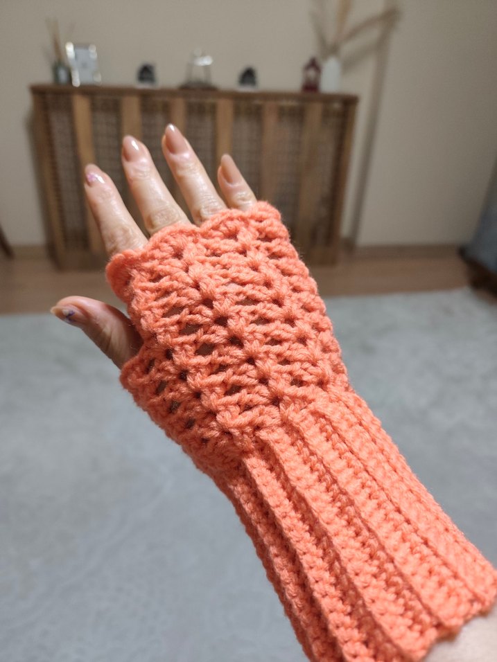 Turuncu Bohem Örgü Kadın Eldiveni - Görsel 3