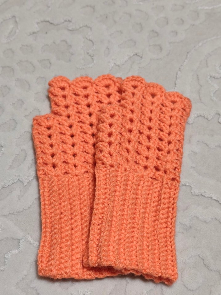 Turuncu Bohem Örgü Kadın Eldiveni - Görsel 2