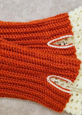 Bej Detaylı kiremit rengi Örgü Bohem Eldiven - Görsel 2