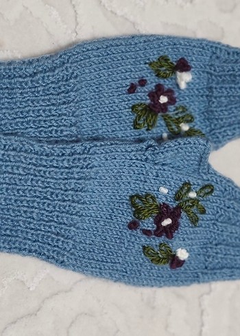 Renkli Nakışlı Mavi Bohem Kadın Eldiveni - Görsel 2