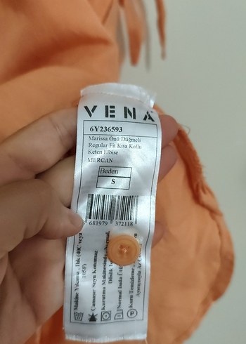 s Beden Kadın turuncu Keten Gömlek Elbise