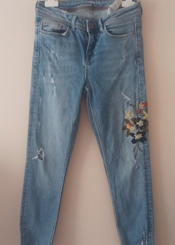 Nakışlı Mavi Kadın Kot Pantolon zara