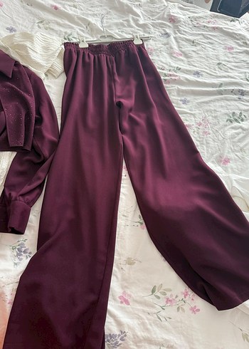 Bordo Kadın Midi Salaş Saten Pantolon