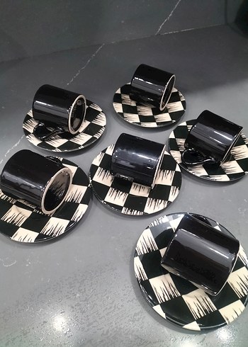 Siyah Beyaz Desenli 6'lı Fincan Takımı - Görsel 2