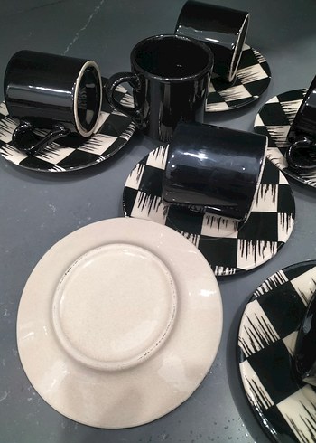 Siyah Beyaz Desenli 6'lı Fincan Takımı - Görsel 3