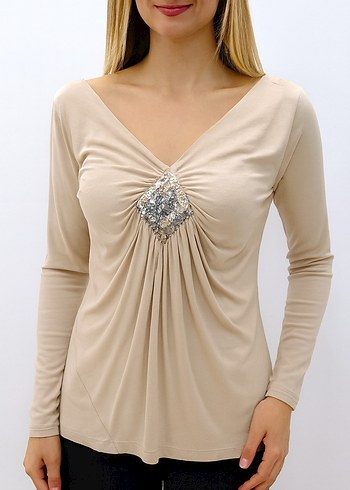 Bluz Bej V Yaka Drapeli - Görsel 3