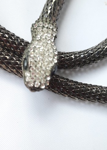 Gri Yılan Desenli Zincir Detaylı Uzun Gotik Kolye - Görsel 3