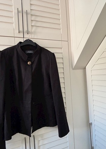Düğmeli Siyah Keten Kadın Blazer