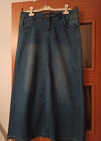 xl Beden Uzun kadın koyu kot rengi etek
