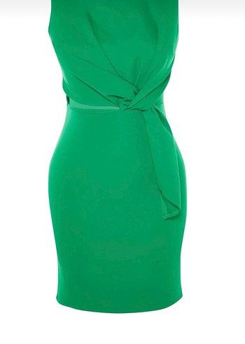 Drapeli Yeşil Midi Kalem Elbise - Görsel 6