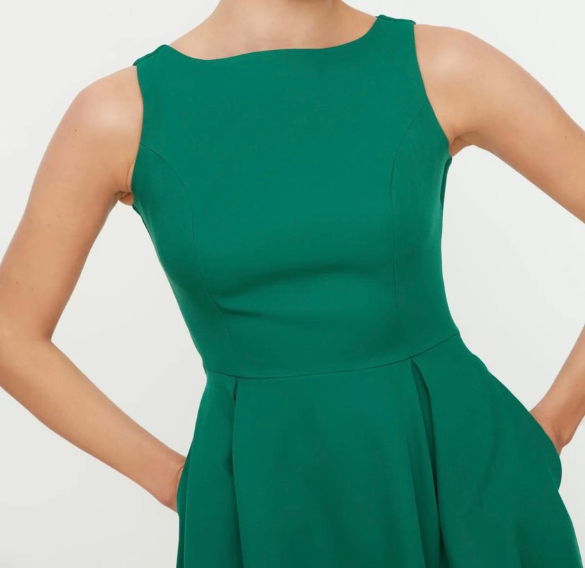Yeşil Midi Pilili Kolsuz Elbise - Görsel 2