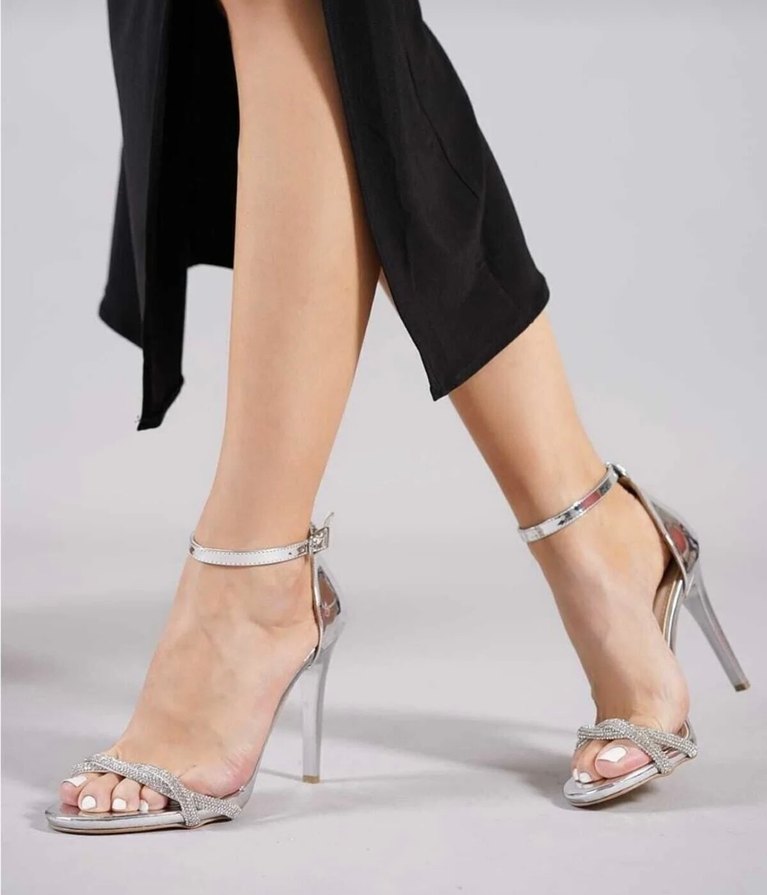 Gri Parlak Yılan Desenli Stiletto Topuklu Ayakkabı - Görsel 2