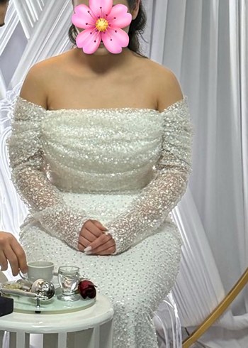 Dantel Detaylı Straplez Beyaz Uzun Abiye - Görsel 3