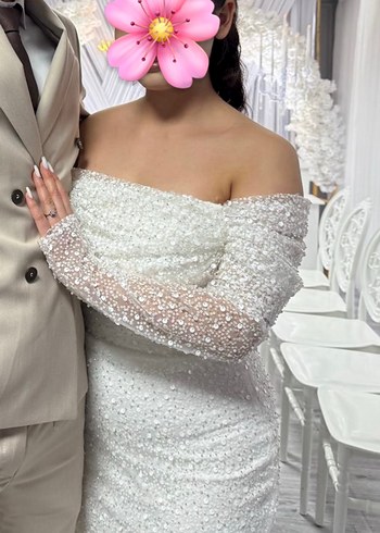 Dantel Detaylı Straplez Beyaz Uzun Abiye - Görsel 4