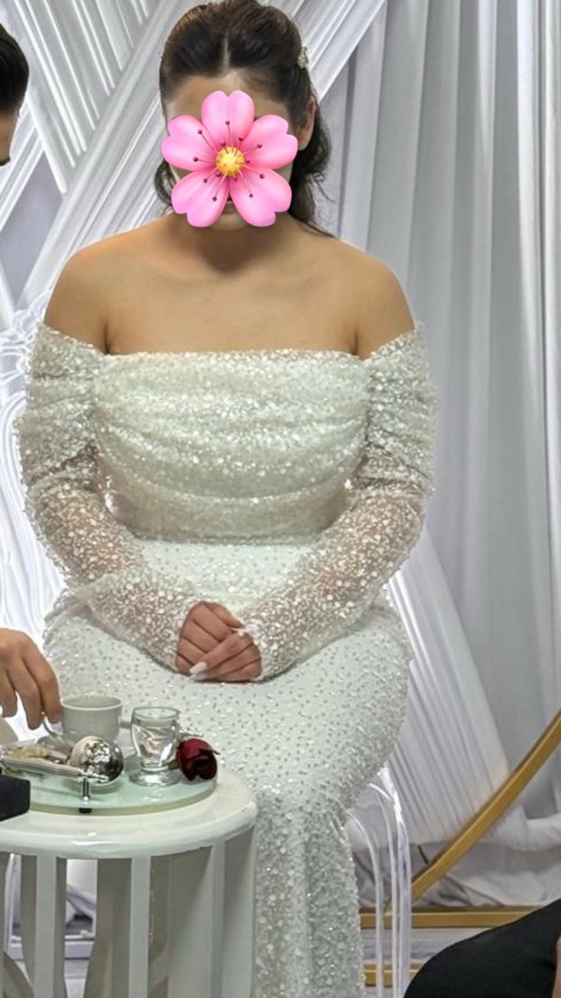 Dantel Detaylı Straplez Beyaz Uzun Abiye - Görsel 3