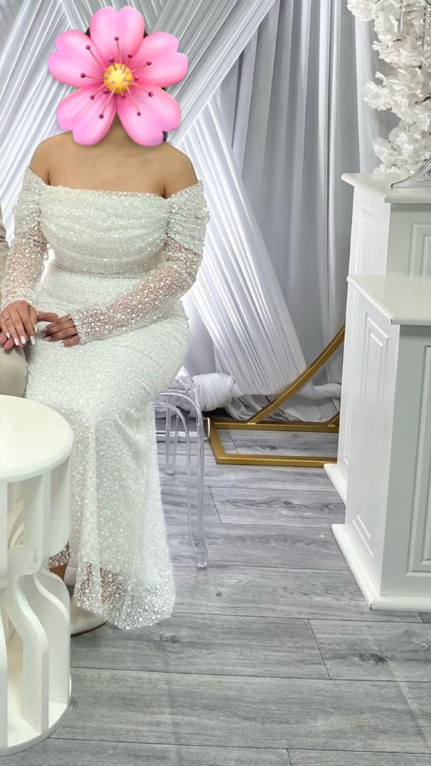 Dantel Detaylı Straplez Beyaz Uzun Abiye - Görsel 5