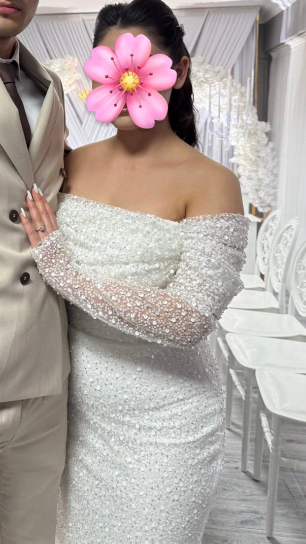 Dantel Detaylı Straplez Beyaz Uzun Abiye - Görsel 4