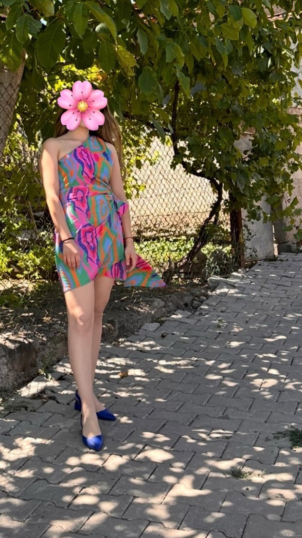 Straplez Mini Tie-Dye Drapeli Elbise - Görsel 2