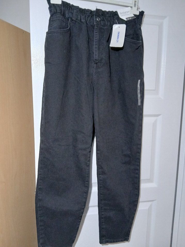 Siyah Kadın Bol kesim pantolon HİGH RİSE/RELAXED FİT - Görsel 4