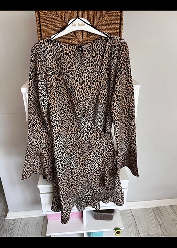 H&M Leopar Desenli Uzun Kollu kısa Elbise