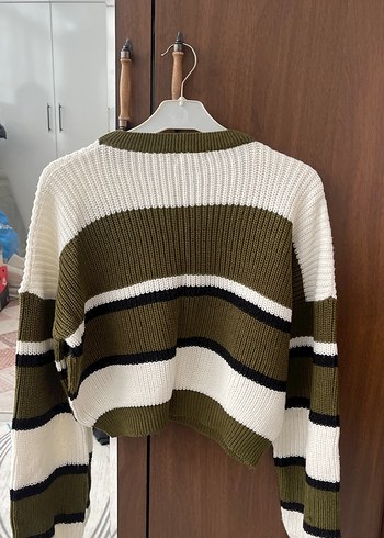 H&M Haki Çizgili Triko Kadın Kazak